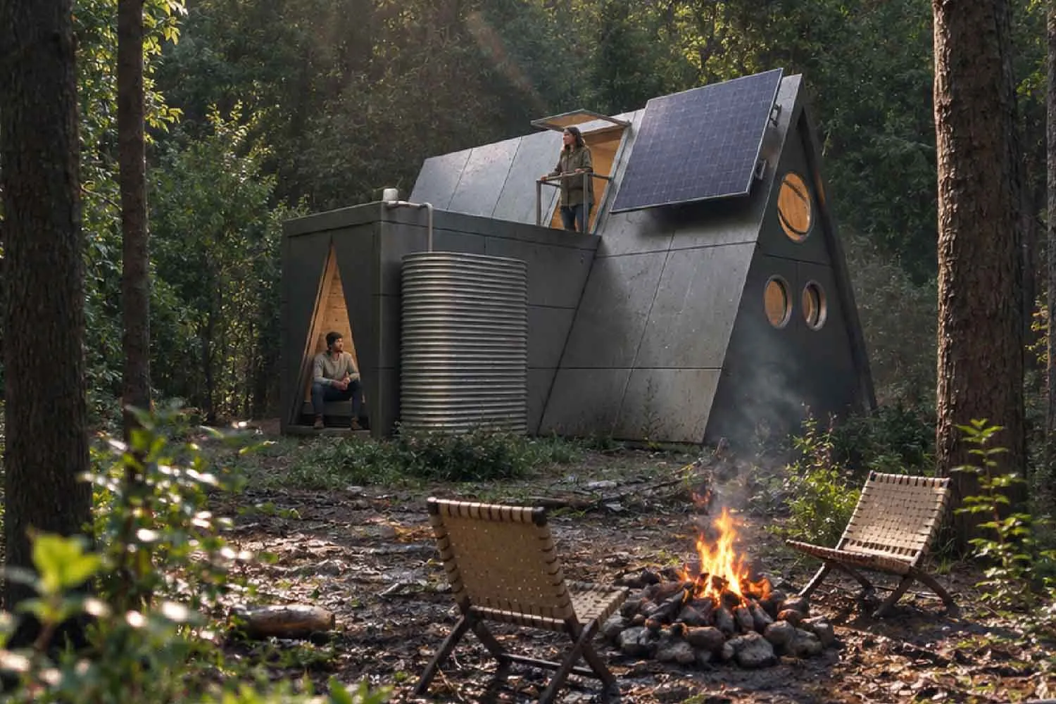 Questa casa prefabbricata a forma di A col fotovoltaico sul tetto si ripiega come una tenda e si trasporta dietro l’auto