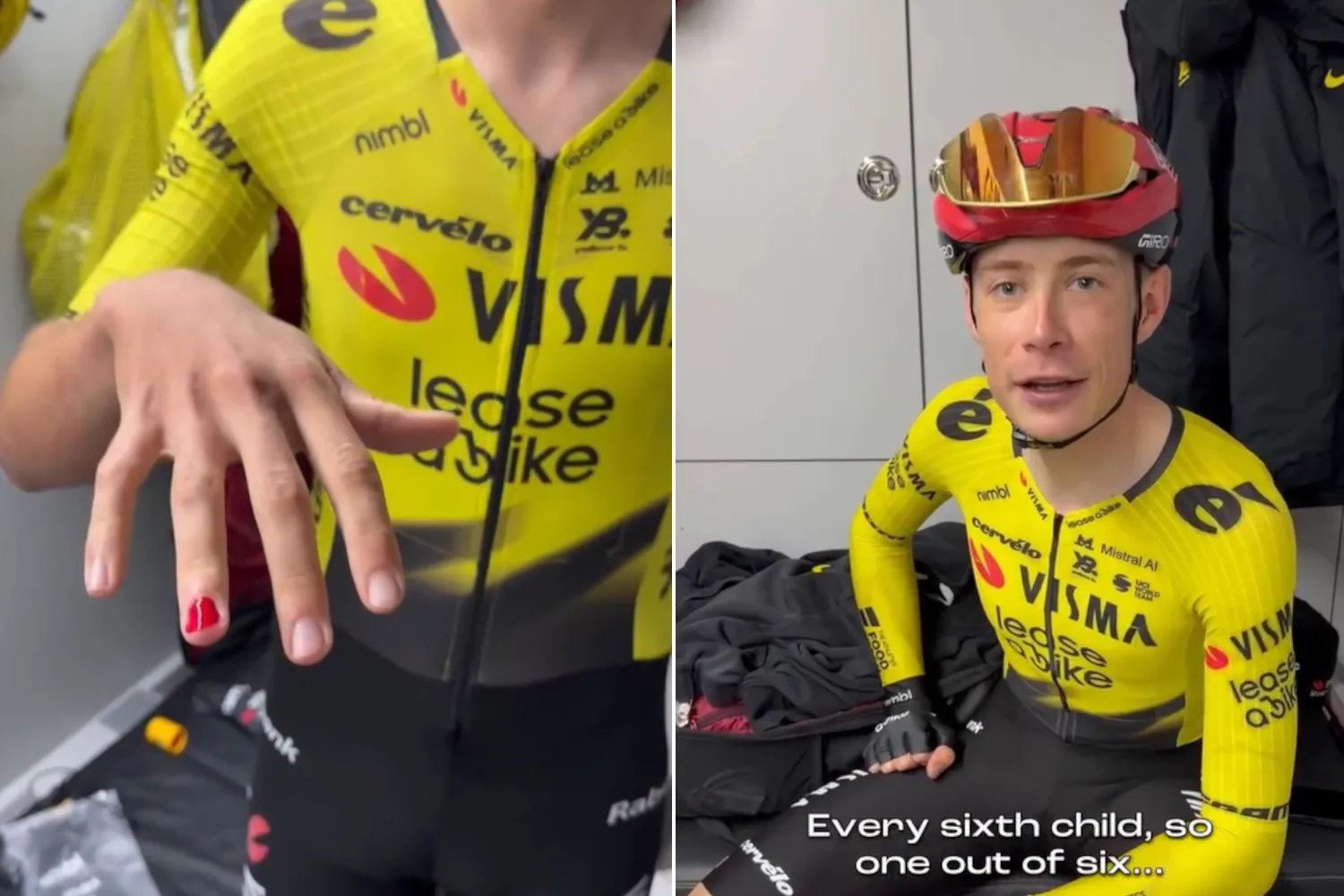 Perché al Giro d'Italia 2026 Vingegaard e altri ciclisti indossano lo smalto rosso: non è un trend, ma un gesto di denuncia