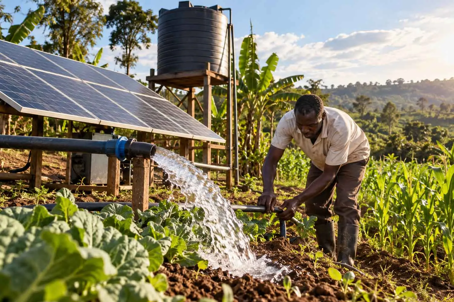 Caffè, mais e ortaggi anche durante la siccità: così 150 agricoltori ugandesi sono riusciti a sfruttare il sole per irrigare i raccolti