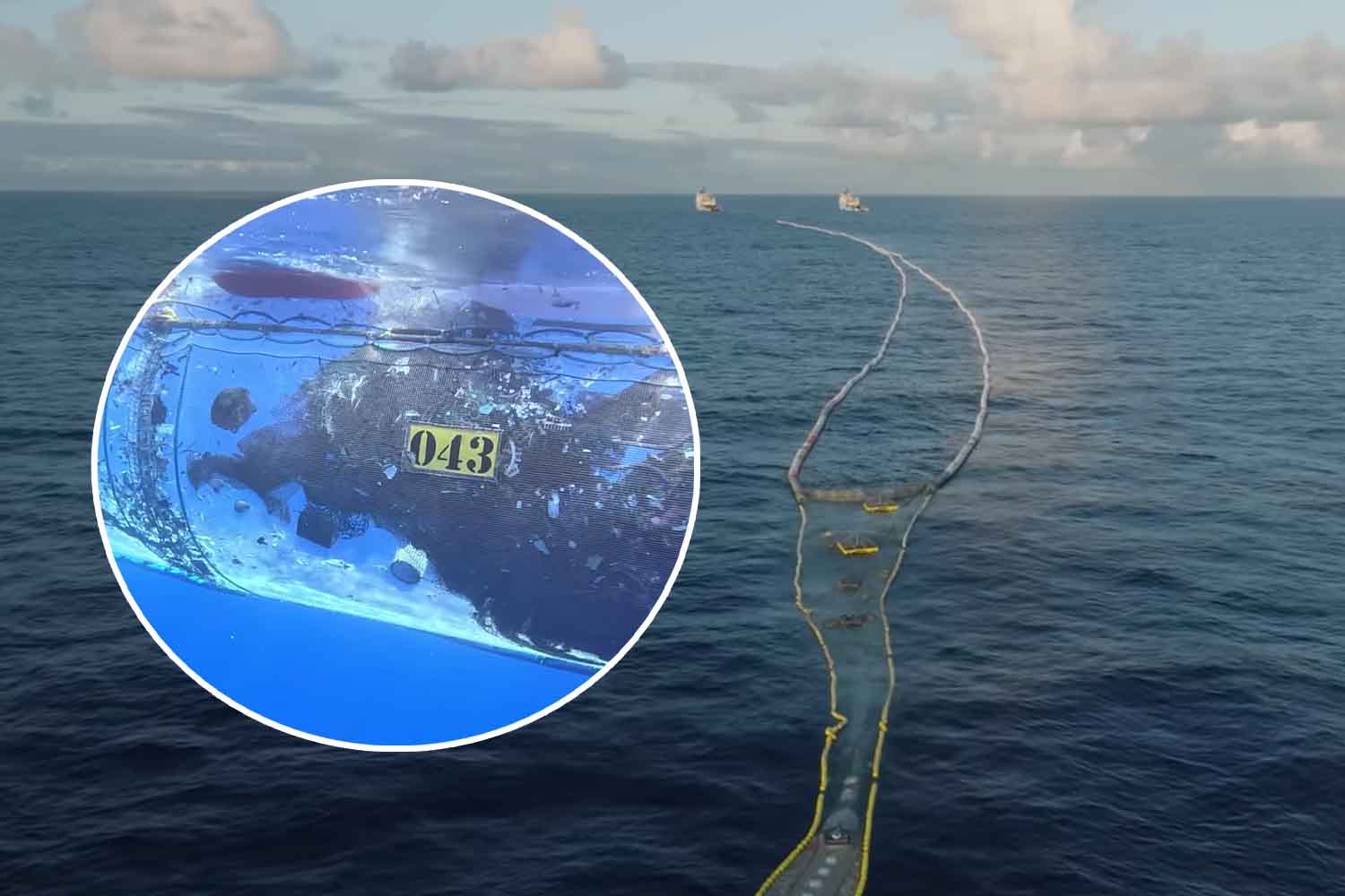 La barriera galleggiante che raccoglie plastica nel Pacifico come una costa artificiale