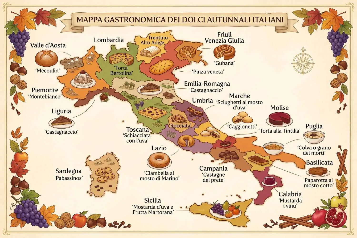La mappa dei dolci tipici autunnali regione per regione, c'è anche quello della tua infanzia?