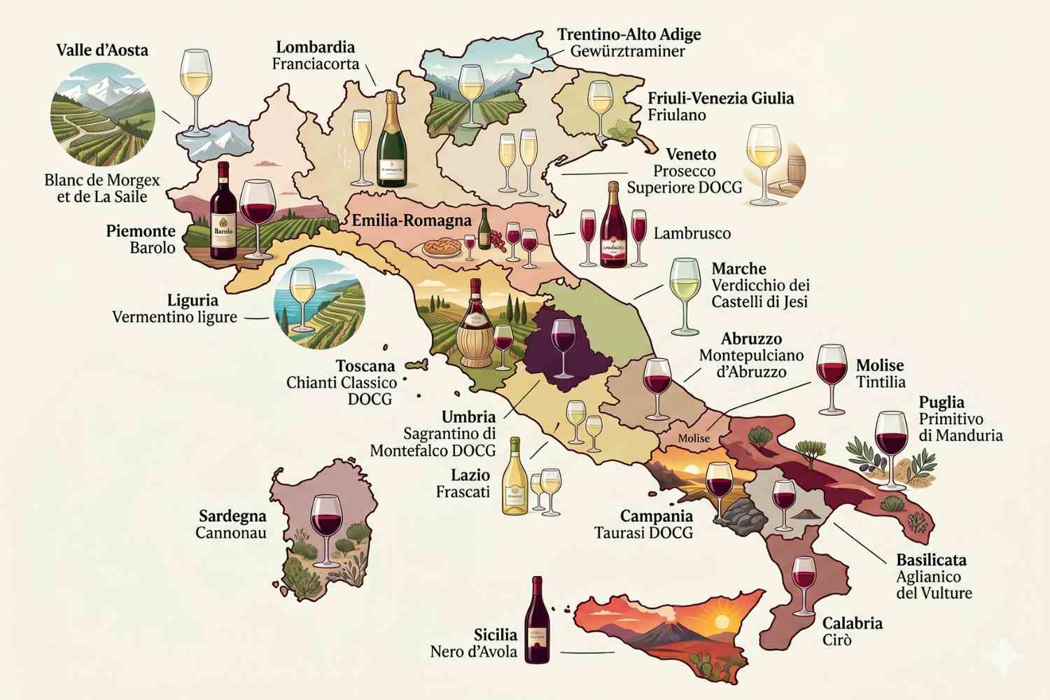 Questi sono i vini più famosi d'Italia regione per regione: la mappa completa