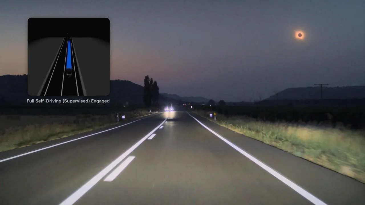 L’eclissi vista da una Tesla: le telecamere dell’auto catturano il buio in Spagna