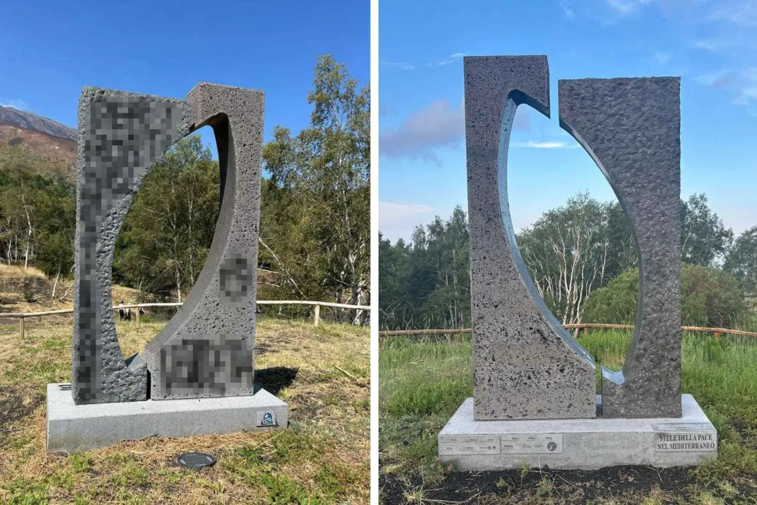 La Stele della Pace torna al suo splendore sull'Etna! Dopo l'atto vandalico, ripristinato il simbolo di unità fra popoli